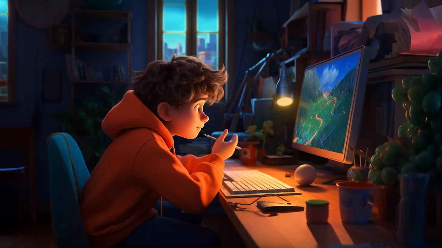 Alex de niño soñando con programar
